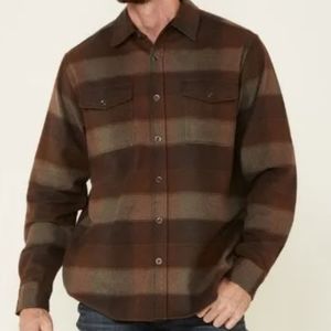 North River Dark Brown Patina Western Snap Flannel Shirt Jacket Men XXL Cowboy